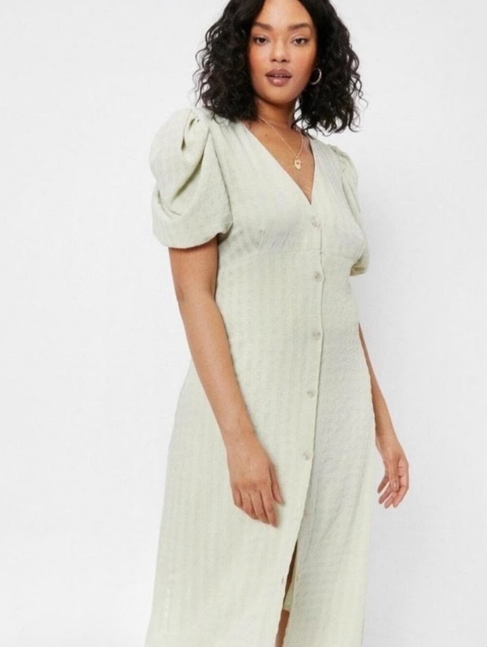 Nasty Gal V-Neck Button Down Dress in Sage Size 16